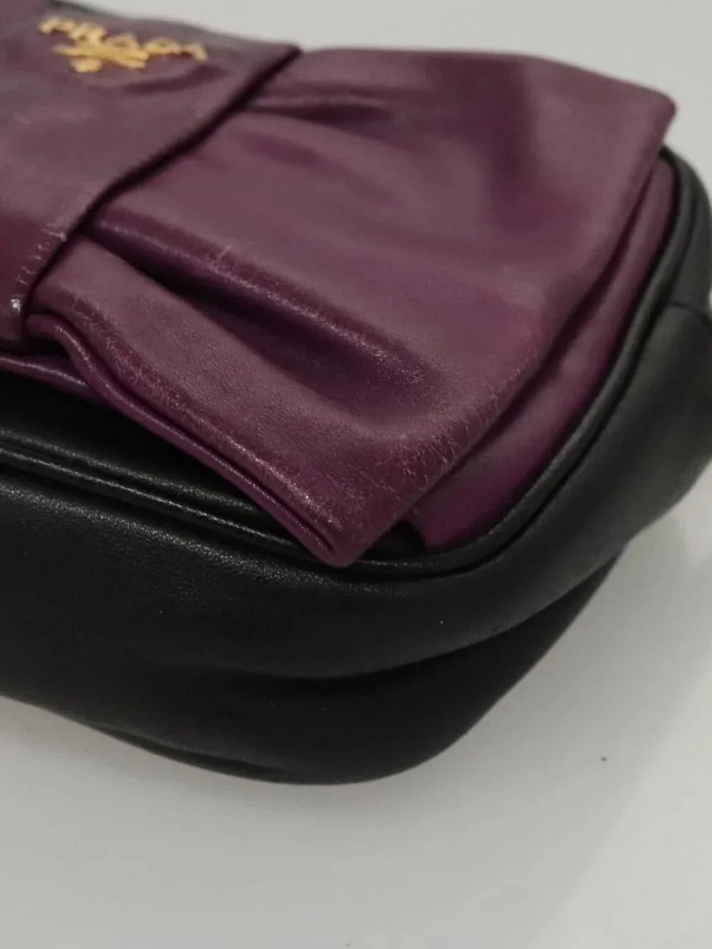 PRADA ribbon Shoulder Bag Leather Purple Gold - Picture 4 of 16